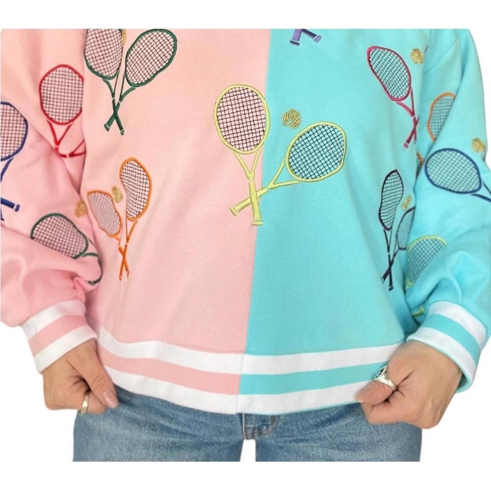 Queen of Sparkles NWT Pink and Blue Tennis Sweatshirt Size XL